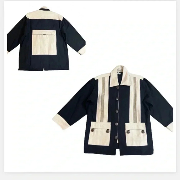VENUS IMPORTS JACKET OVERSIZED BLACK & TAN POCKETS  LONG SLEEVE SIZE MEDIUM - Picture 2 of 16